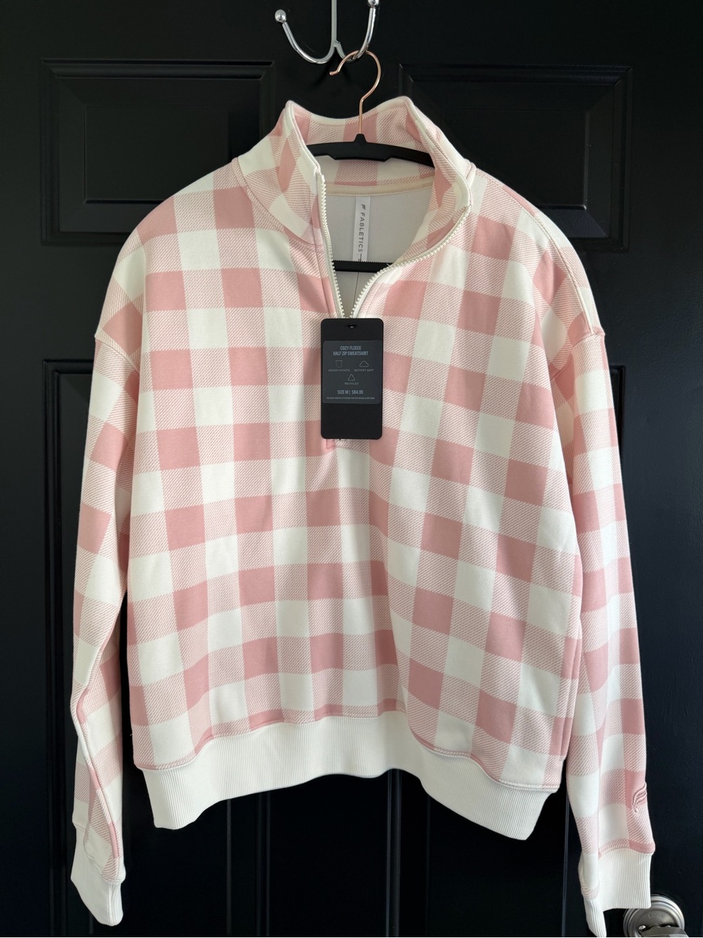 Fabletics Pink & Cream Buffalo Check Half-Zip Pullover